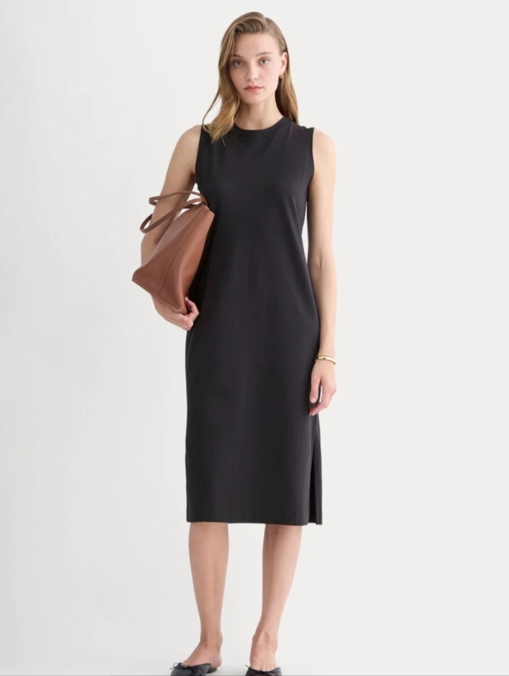 Everlane The Long Weekend Tank Midi Dress Black Side Slit Womens XS NWT